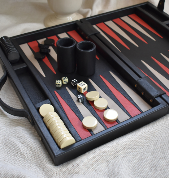 Coffret Backgammon Mallette Noire 37cm - Intérieur Suédine - Jeu De Société
