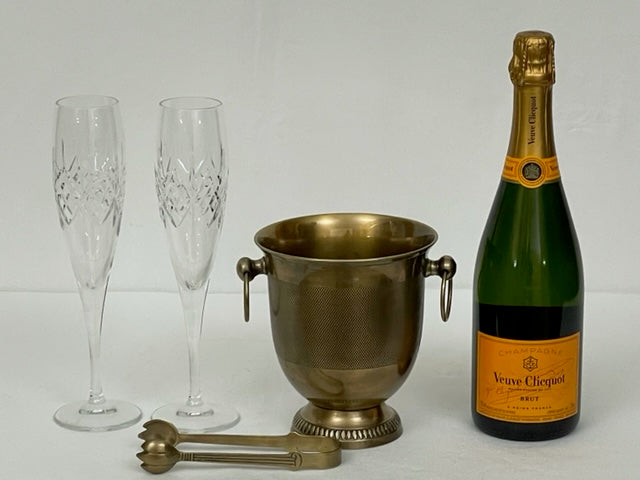 Ice Bucket + Tongs French Antique Brass